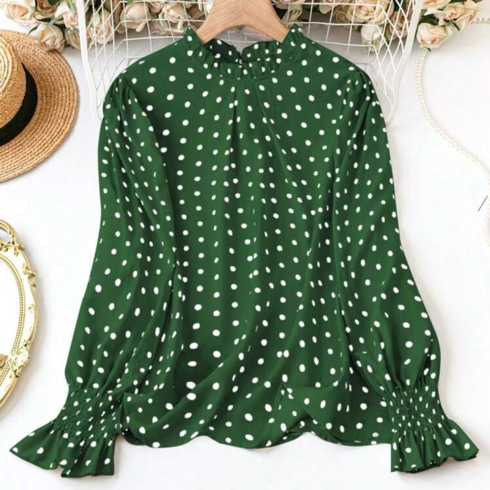 Green Polka Dot Women's Top